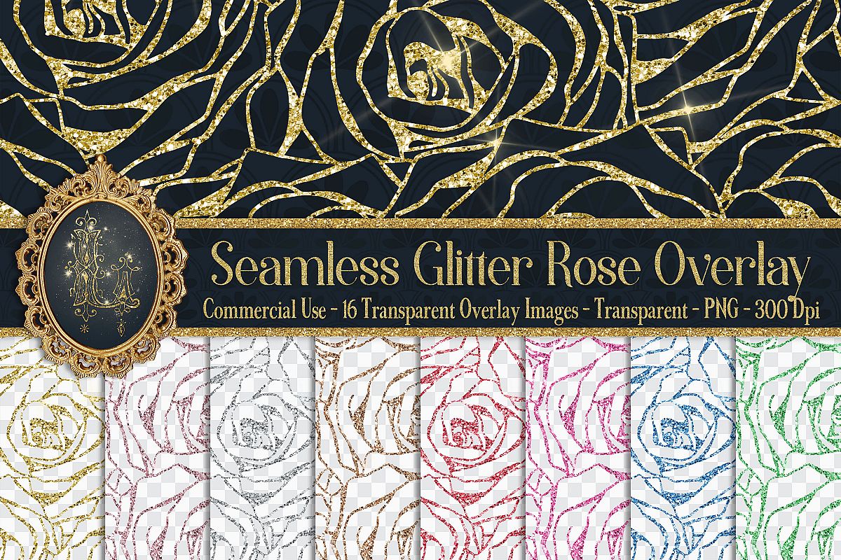 16 Seamless Glitter Rose Net Overlay Digital Images PNG example image 1