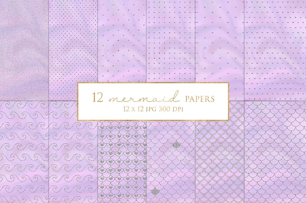 12 Silver Glitter Mermaid Digital Paper Pack example image 1