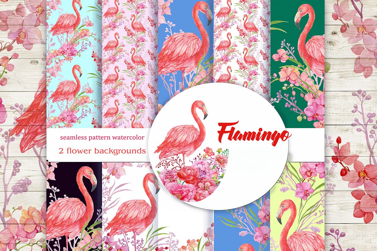 Flamingo seamless patterns example image 1
