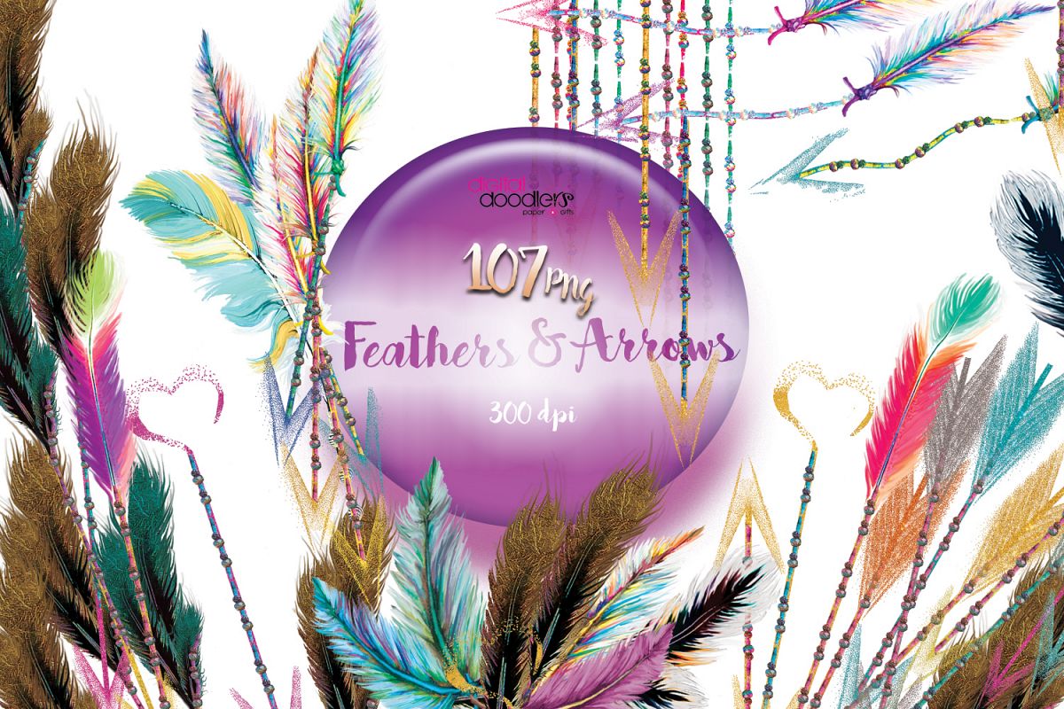 Watercolor Confetti Arrows with Feathers & Beads example image 1