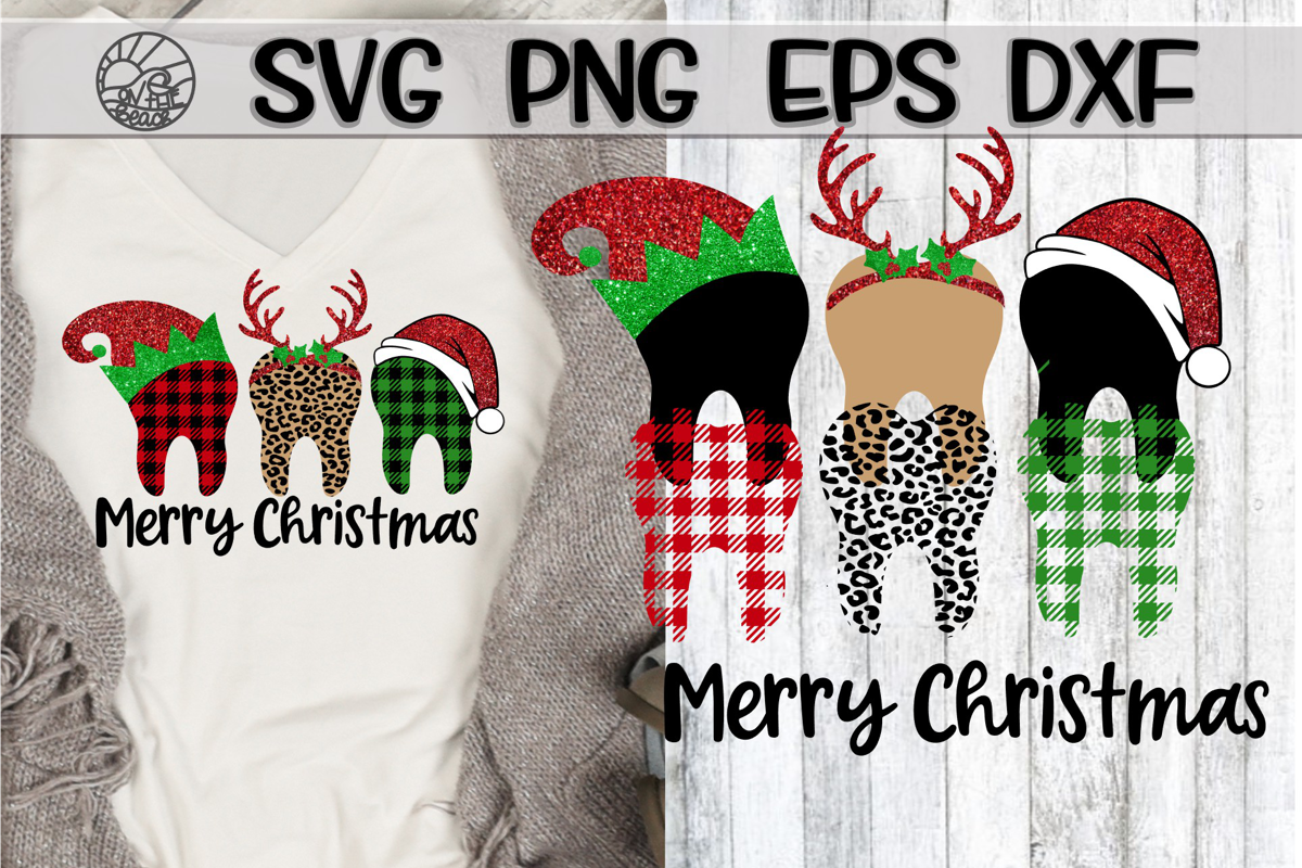Merry Christmas - Teeth - Plaid - SVG PNG DXF EPS example image 1