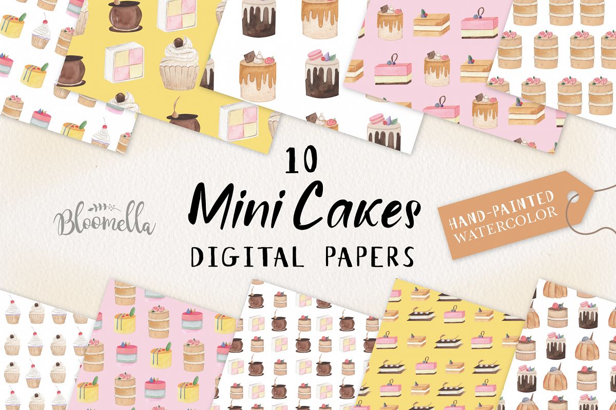 Mini Cakes 10 Seamless Patterns Digital Papers Icing Cake example image 1