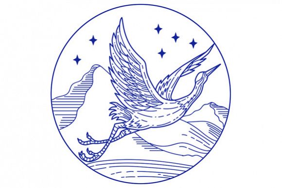 Great Blue Heron Flying Circle Mono Line example image 1