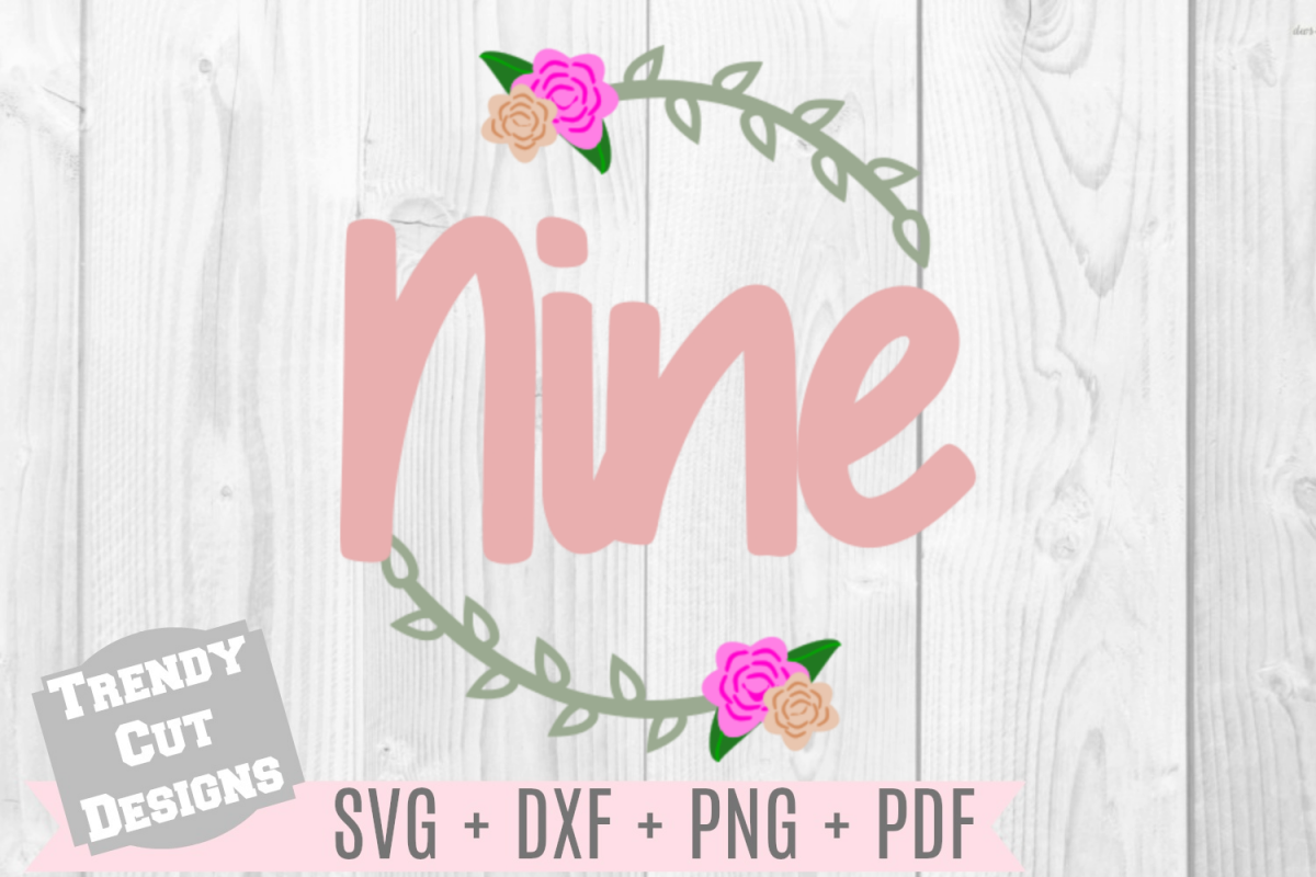 Nine Flower Wreath Birthday SVG example image 1