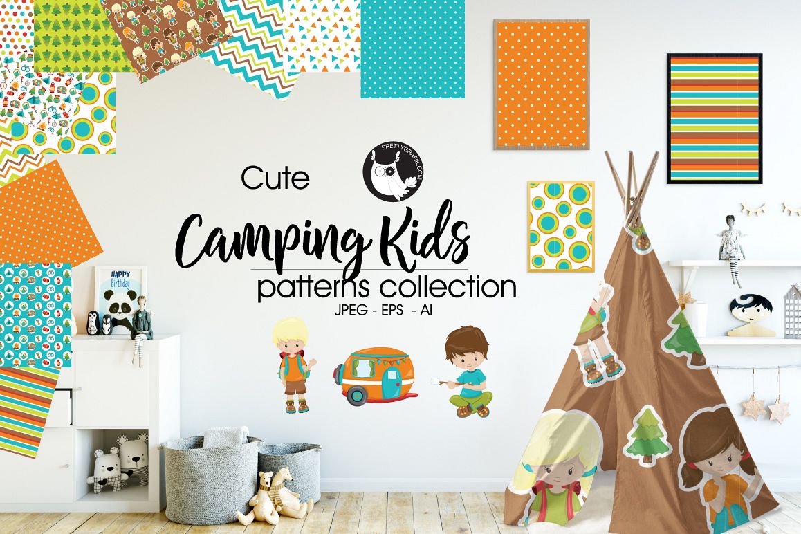CAMPING-KIDS, digital papers example image 1