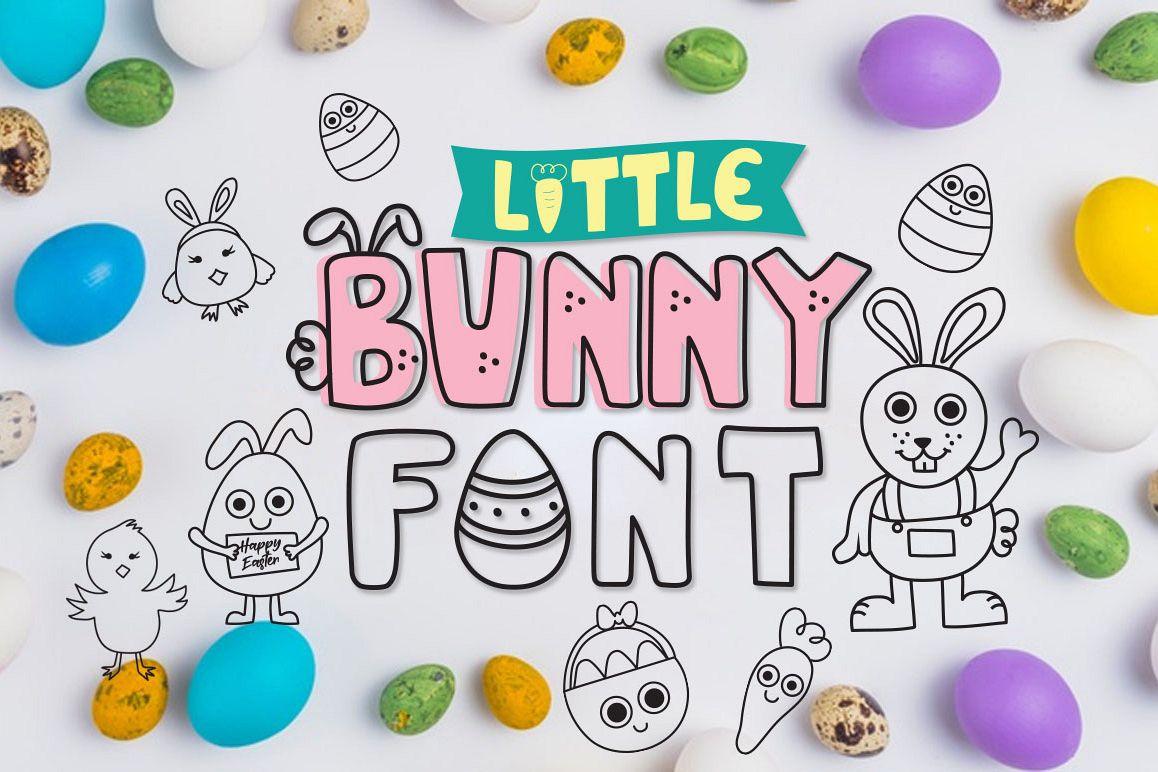 Little bunny font with easter doodles example image 1