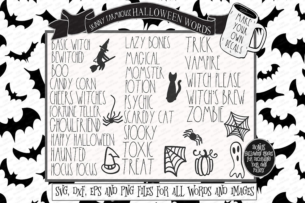 Skinny Farmhouse Halloween Words for Decals Cutting Files example image 1