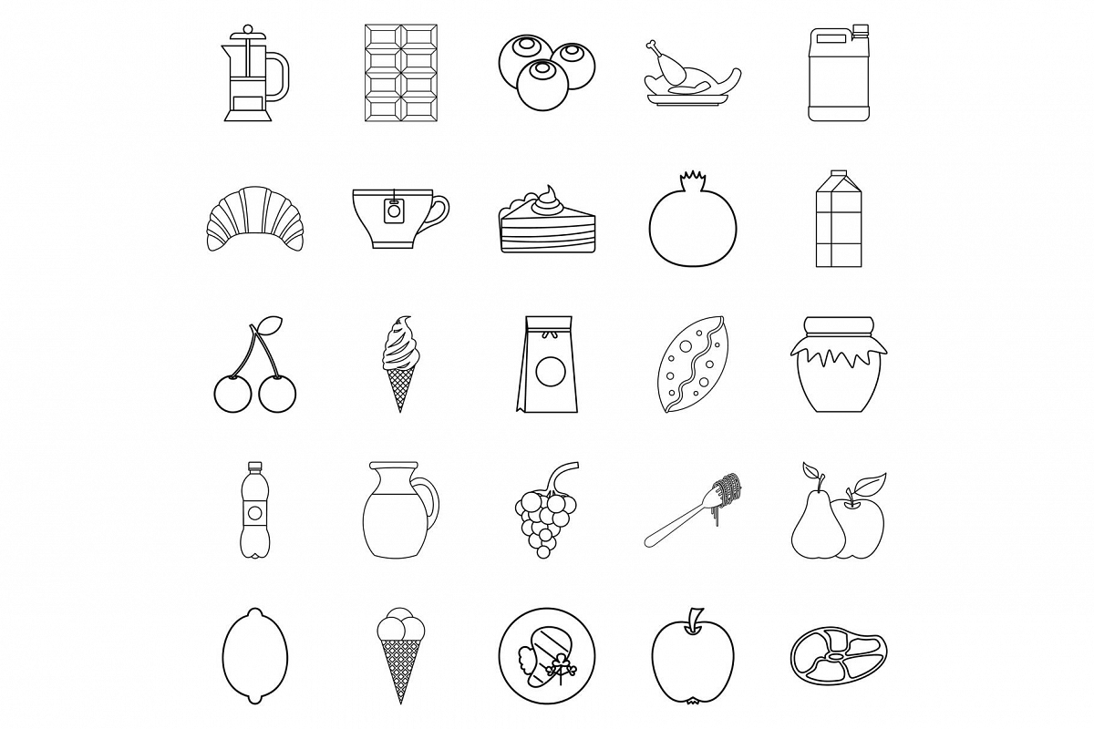 Nutrition icons set, outline style example image 1