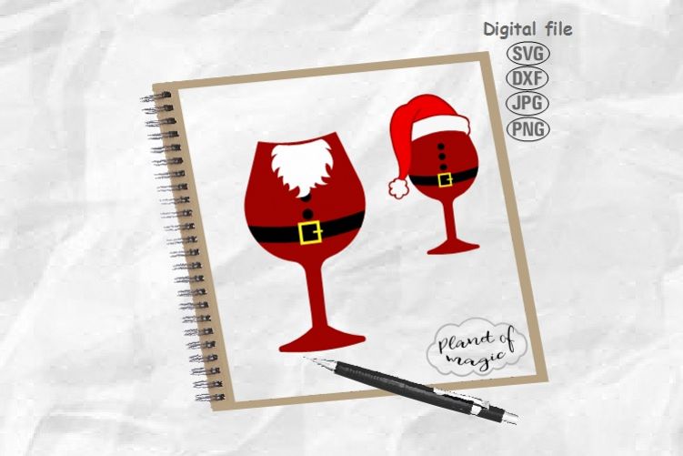 Santa Wine Glass Svg, Christmas Svg, Christmas Hat Svg example image 1