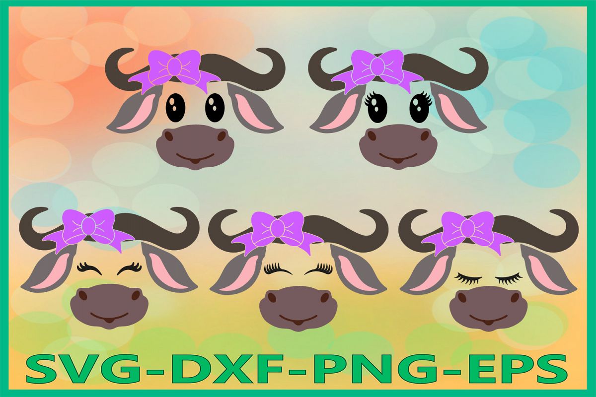 Buffalo Face SVG, Safari Animal svg, Buffalo with Bow Svg example image 1