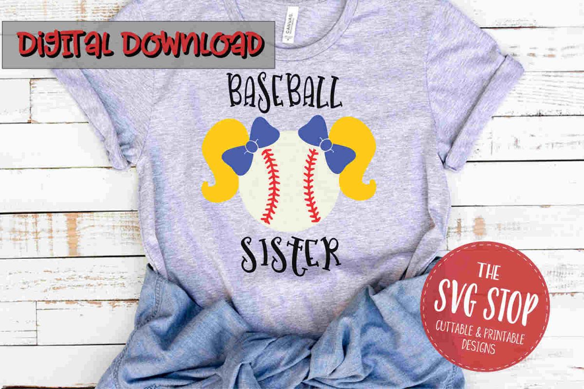 Baseball Sister Pigtails 2-SVG, PNG, DXF example image 1