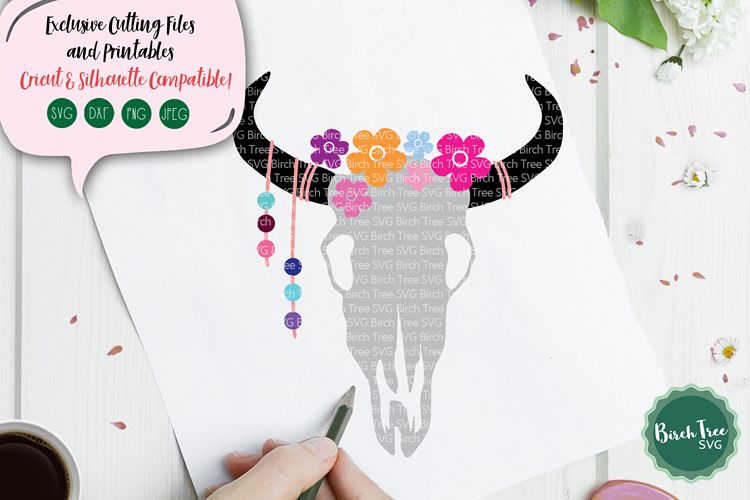 Floral Cow Skull SVG, Floral Svg, Floral Cow Skull Cut File example image 1