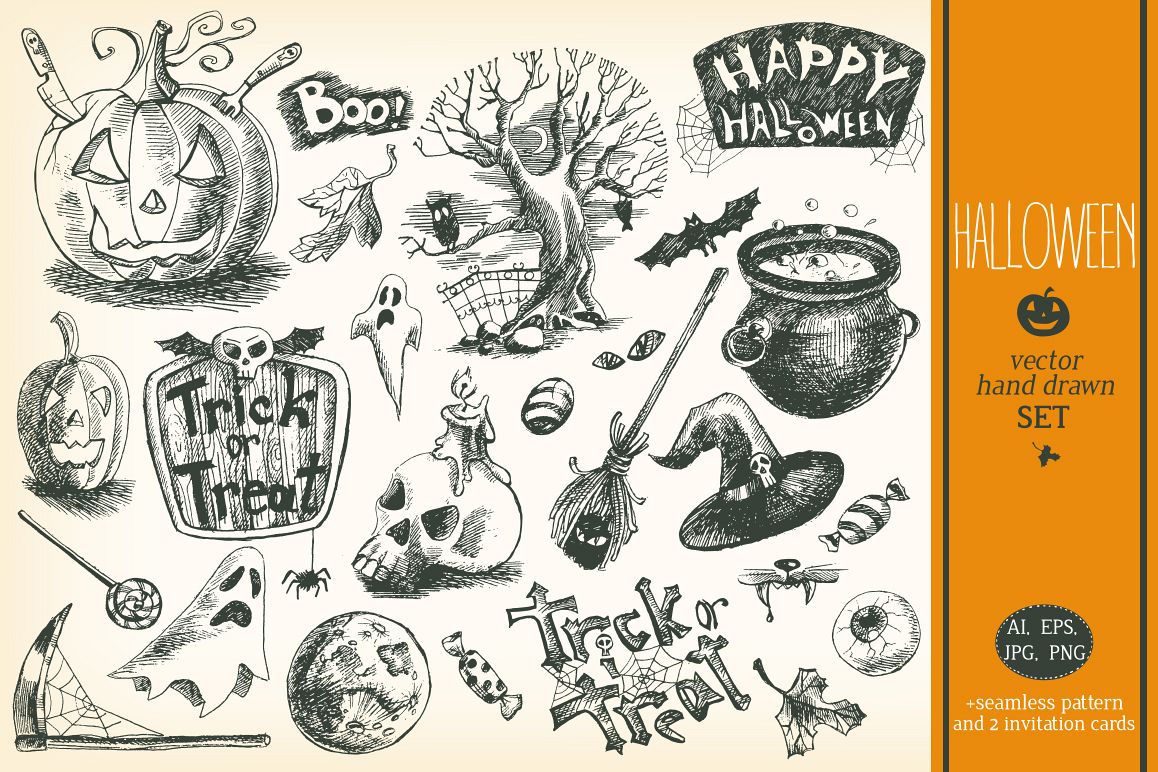 Hand drawn vector Halloween set example image 1
