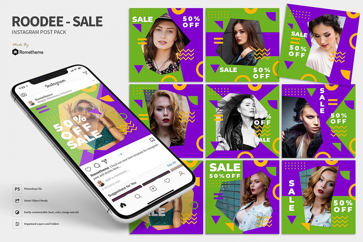 Roodee - Modern Sale Instagram Post Pack MR example image 1
