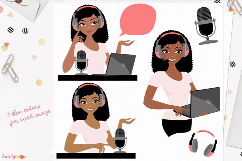 Woman podcast character clip art L266 Nelly example image 1