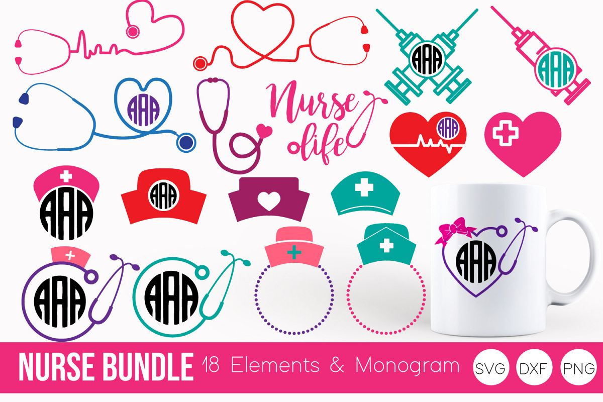 Download Nurse Monogram Bundle SVG, DXF, PNG Bundle Cut Files (111504) | Cut Files | Design Bundles