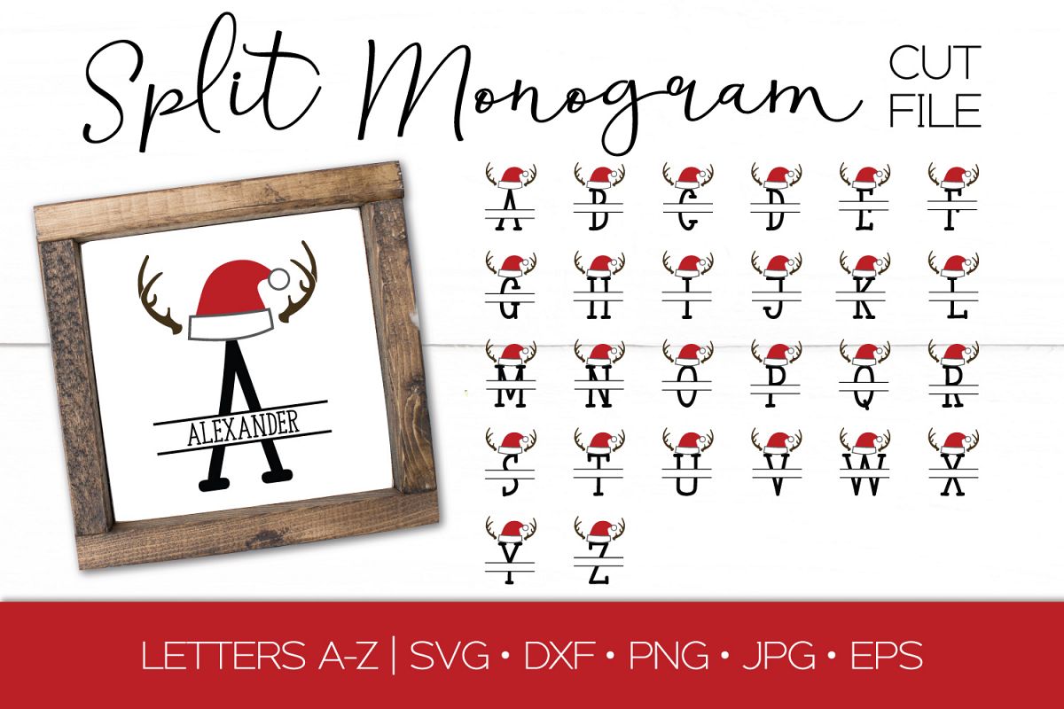 Santa Hat Split Monogram SVG DXF Cut File | Christmas SVG (329607) | Monograms | Design Bundles