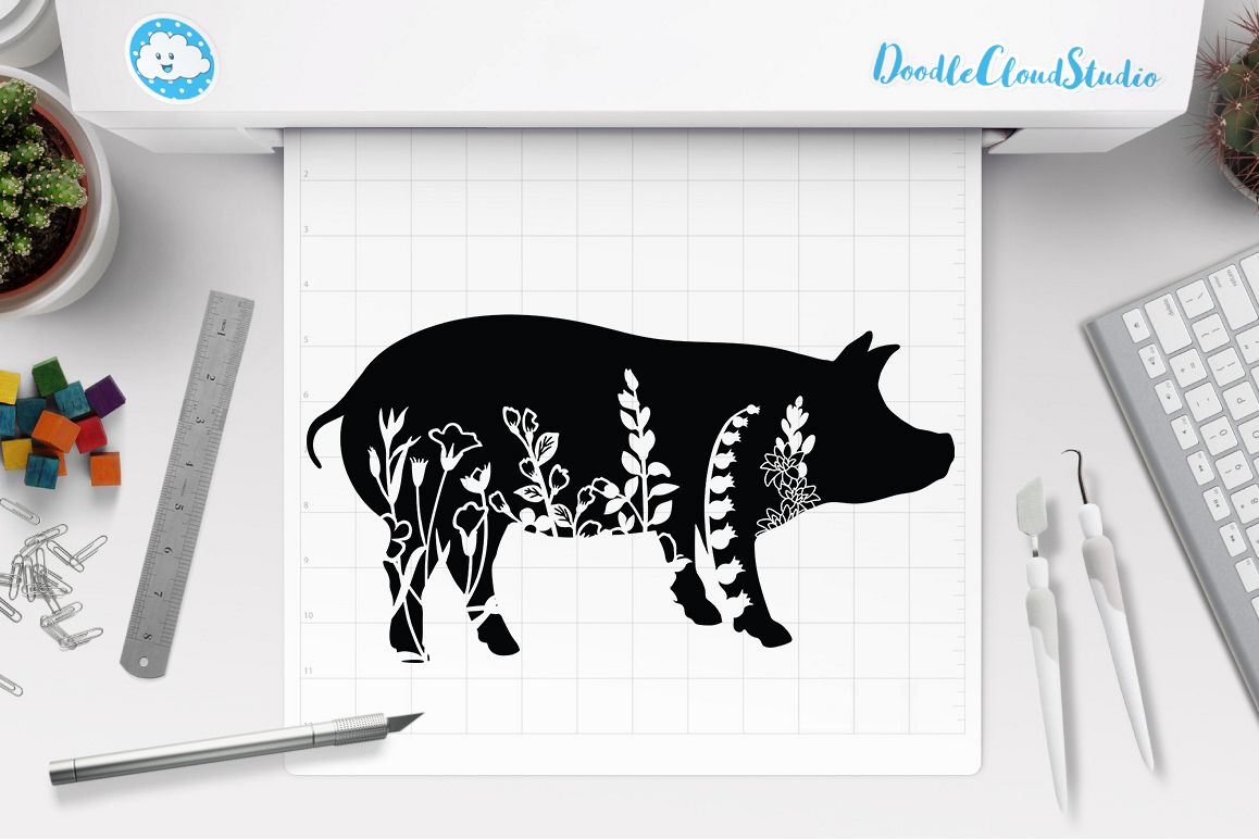 Download Floral Pig SVG Cut Files, Floral Pig Clipart, Farm Animal.