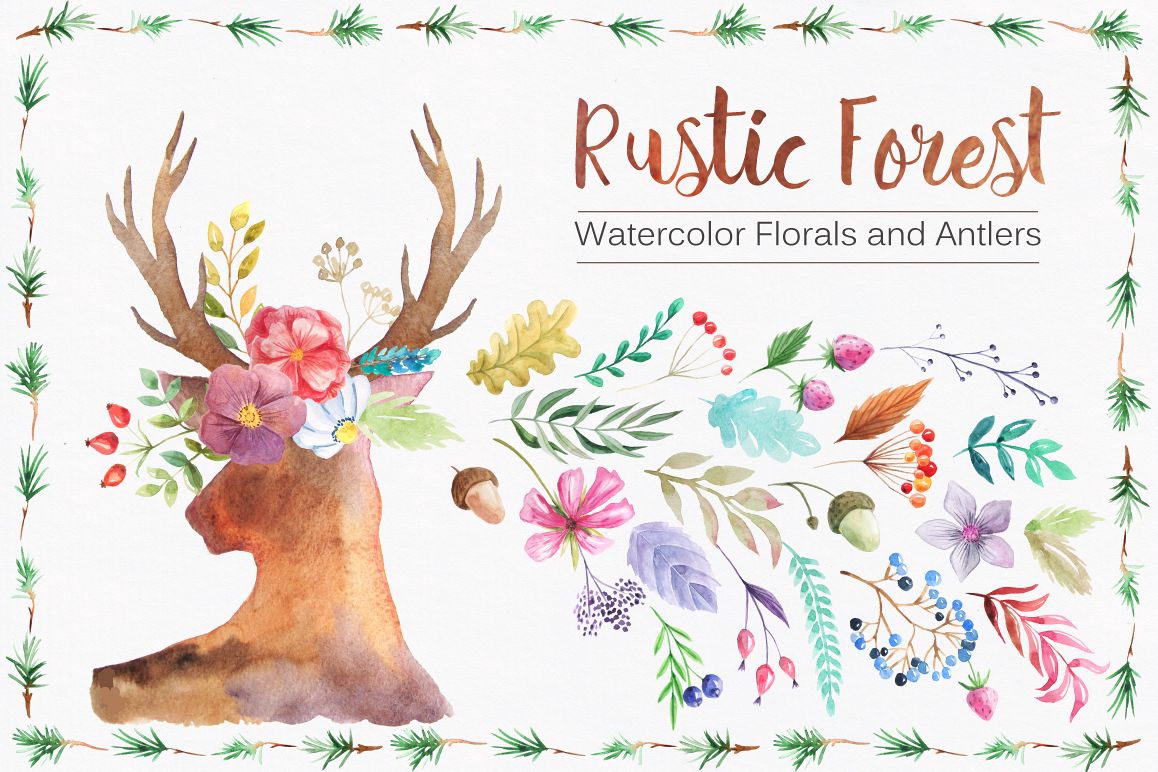 Watercolor Rustic Forest Set example image 1