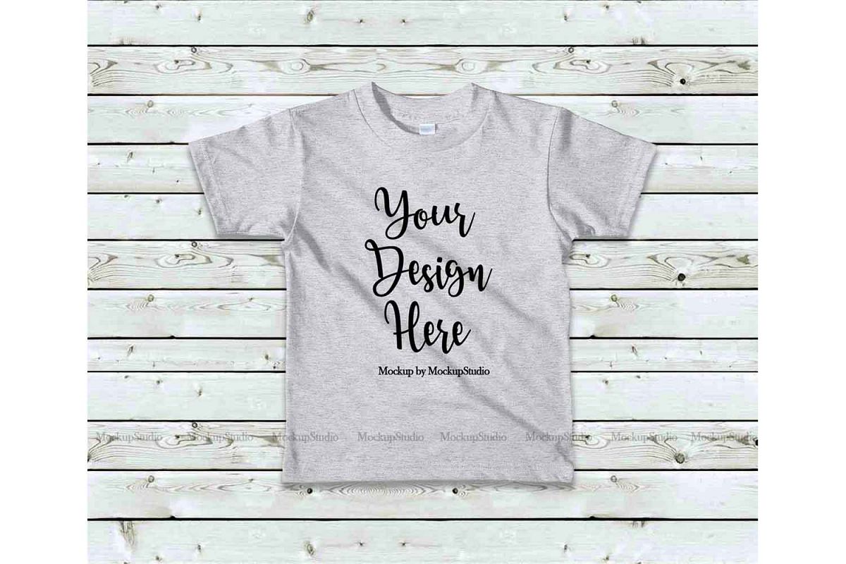 Kids Heather Gray Tshirt Mockup, Toddler Shirt Flat Lay Mock example image 1
