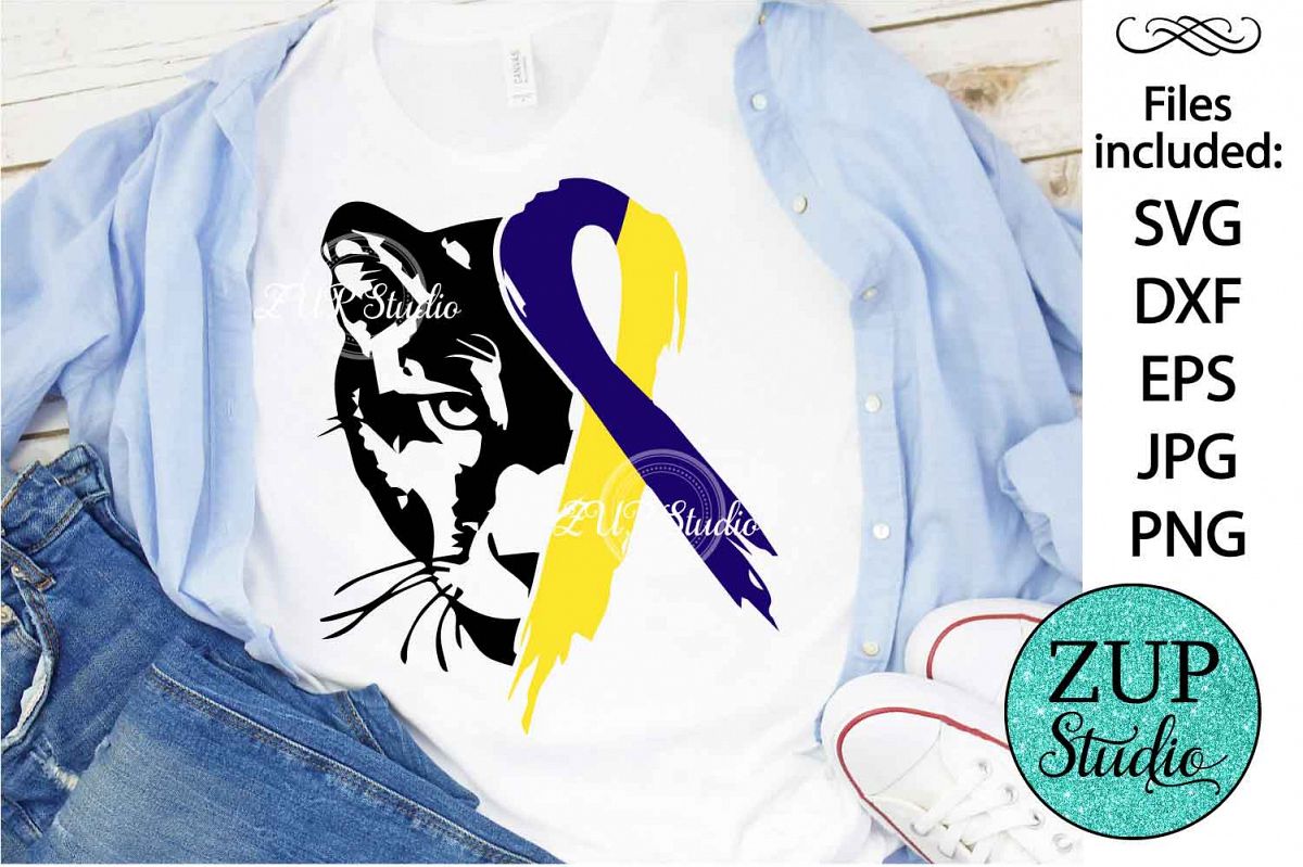 Panther Face with Down Syndrome Ribbon svg design 480 example image 1
