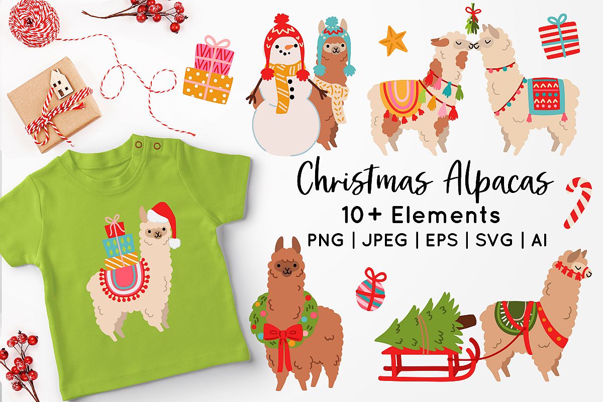 Christmas Alpacas Vector Art example image 1