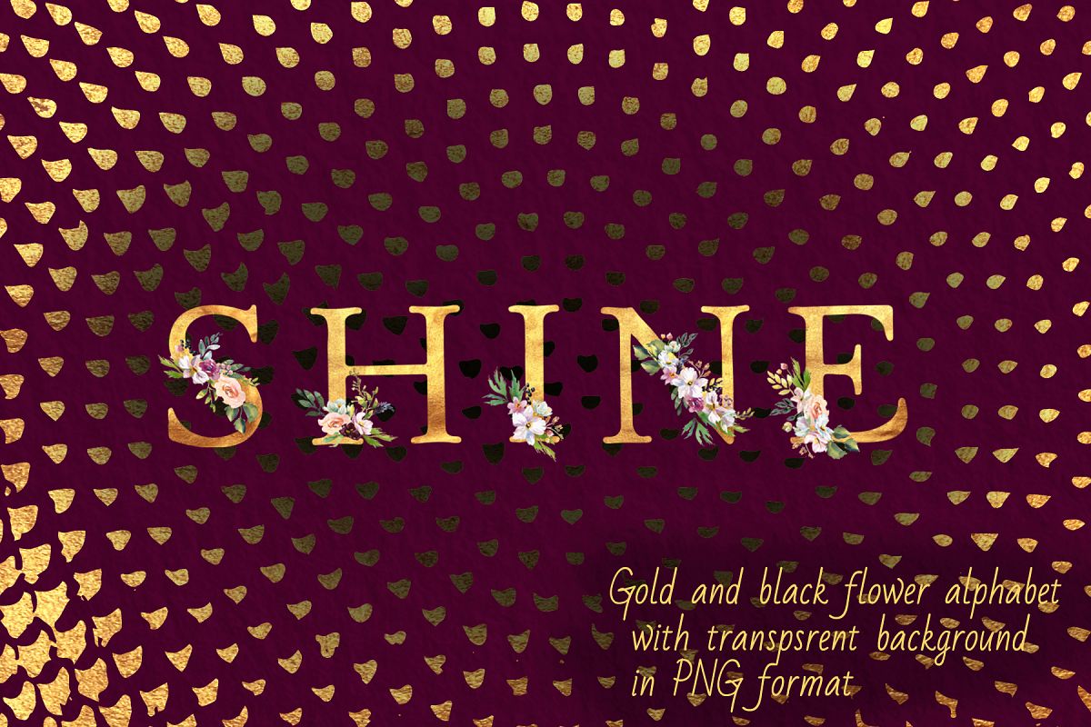 Gold flower alphabet example image 1