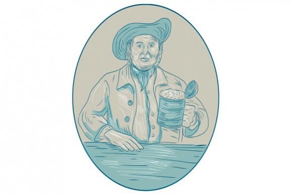 Gentleman Beer Drinker Tankard Oval Drawing example image 1