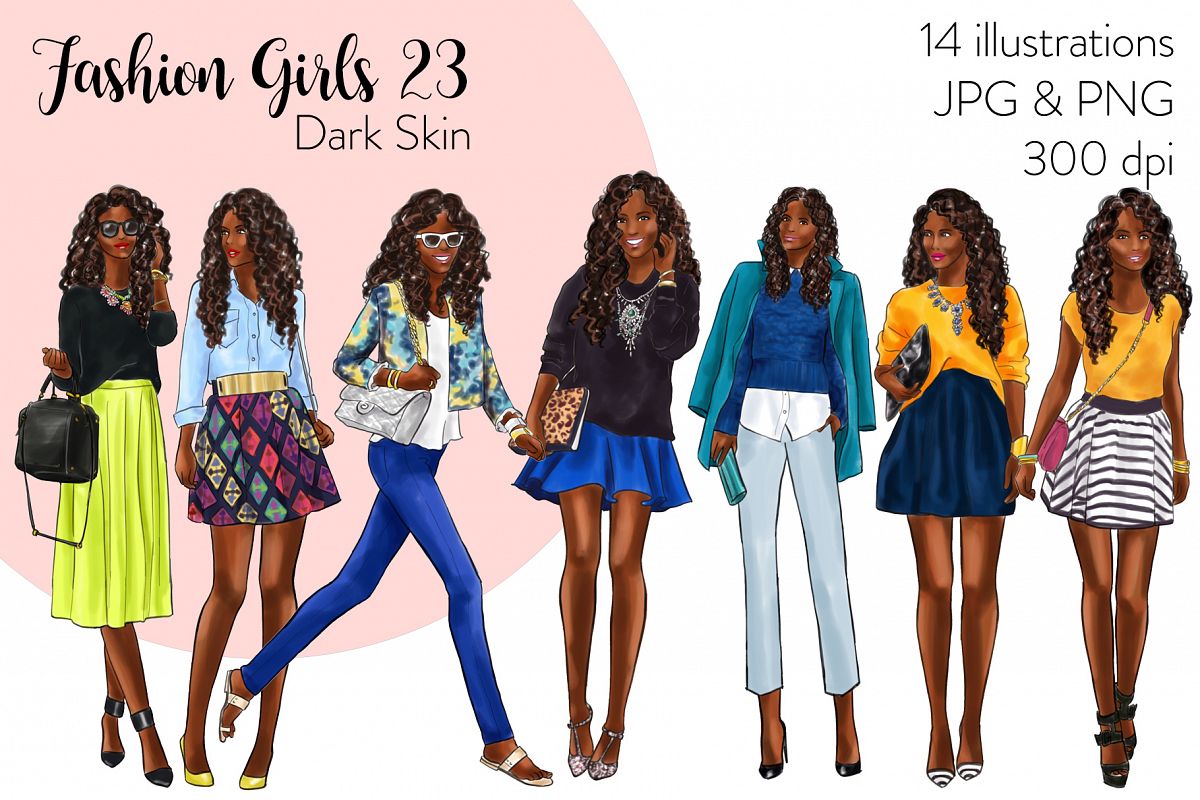 Fashion illustration clipart - Fashion Girls 23 - Dark Skin example image 1