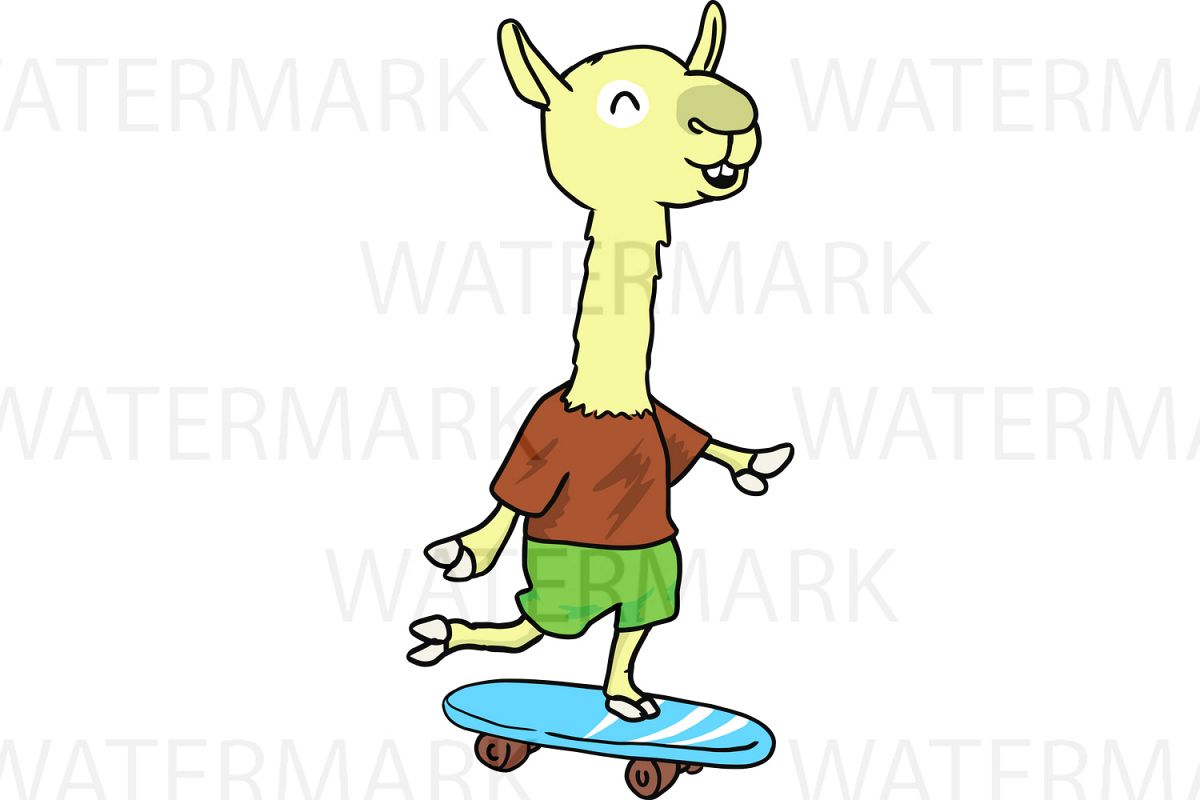Llama playing skateboard - SVG/JPG/PNG - Hand Drawing example image 1