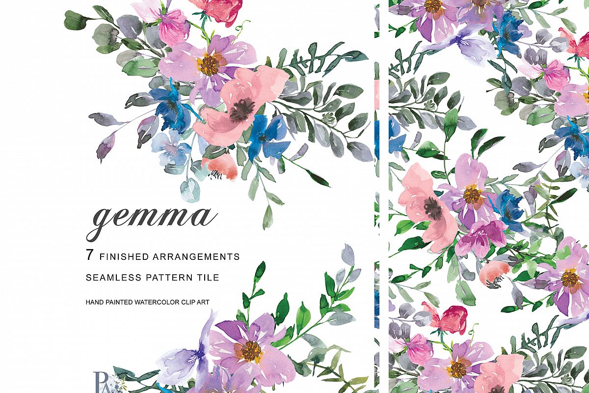 Watercolor Blush Pink Purple Blue Flowers Clipart Watercolor Blush Pink Purple Blue Flowers Clipart Example Image 1