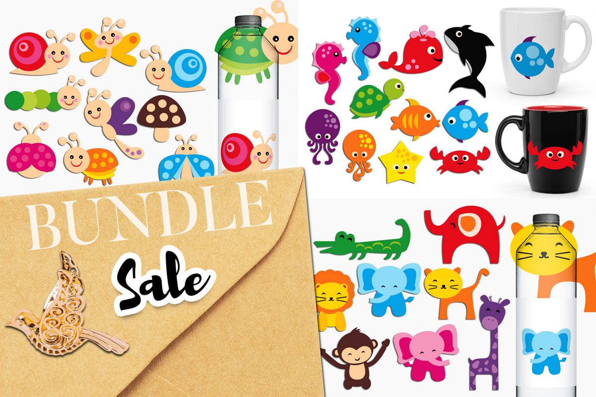 Sea animals, bugs, wild animals clip art - Graphics Bundle example image 1