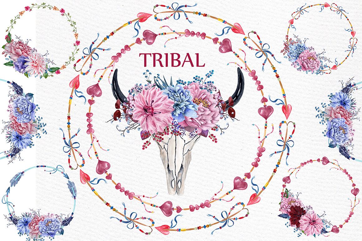 Watercolor tribal clipart example image 1
