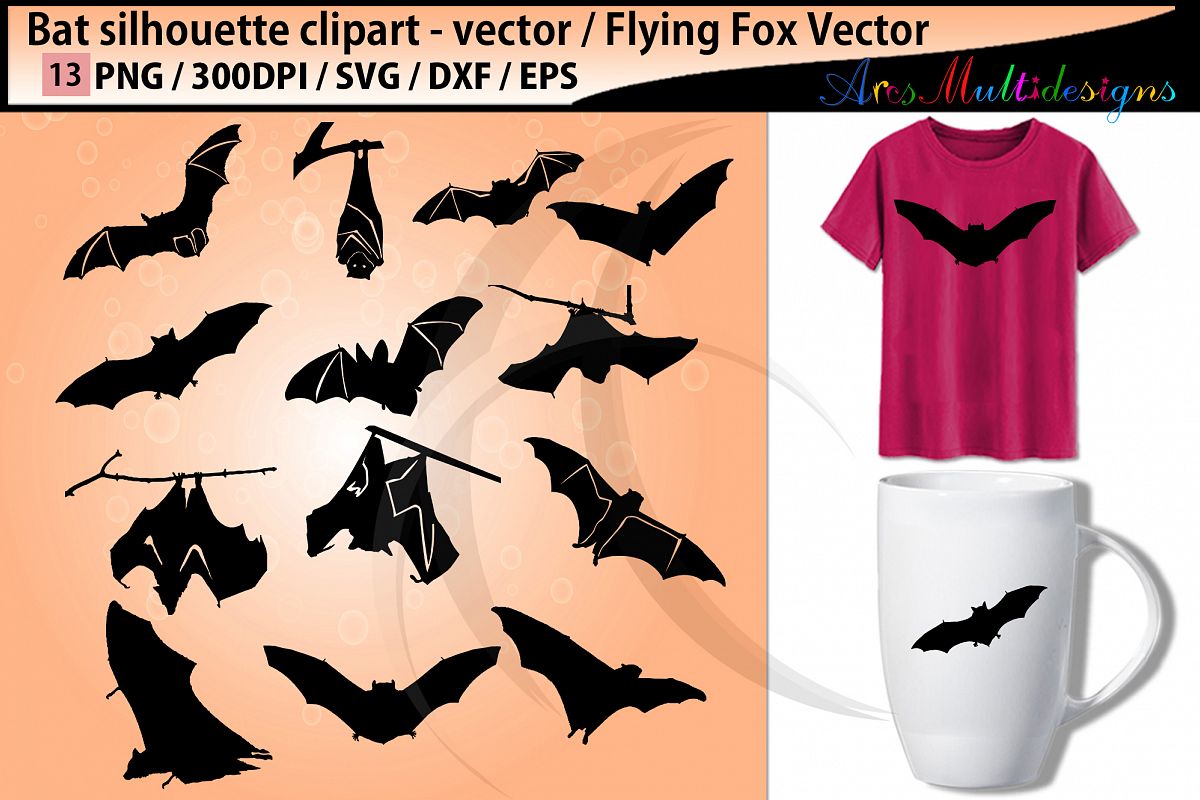 bat silhouettes svg / vector bat bird / bat clipart example image 1
