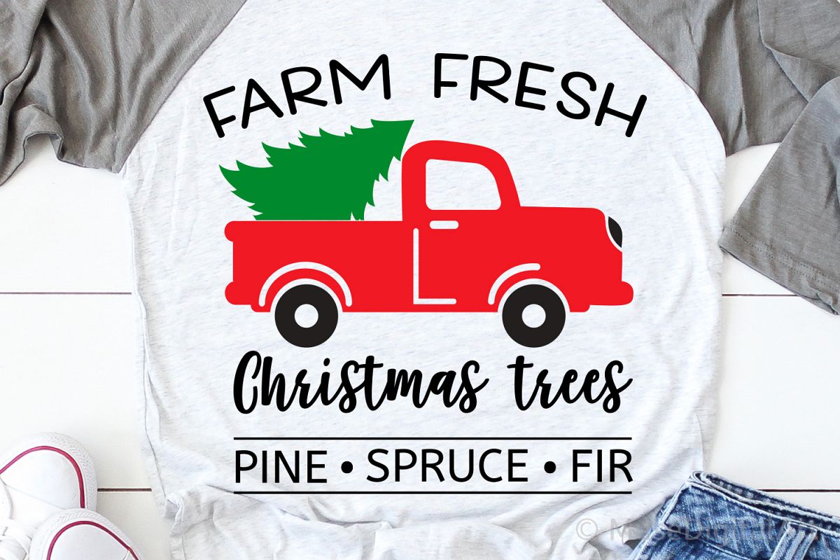 Farm Fresh Christmas Trees Svg, Christmas Svg, Red Truck Svg example image 1