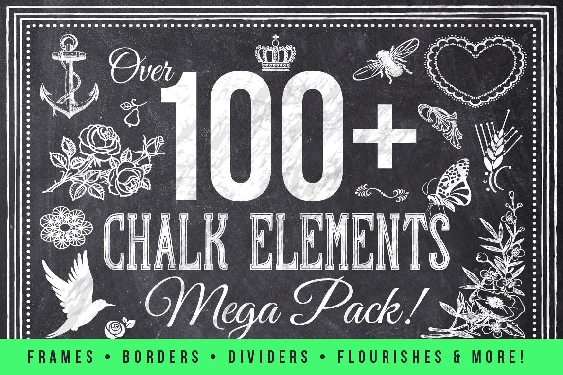 100 Chalk Elements Mega Bundle example image 1