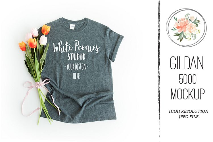 Download Dark Heather GILDAN 5000 Shirt Spring Easter Mockup ...