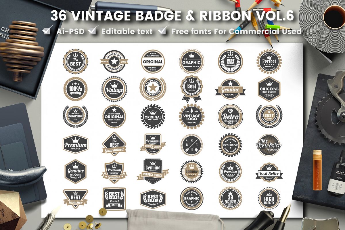36 VINTAGE BADGE & RIBBON Vol.6 example image 1