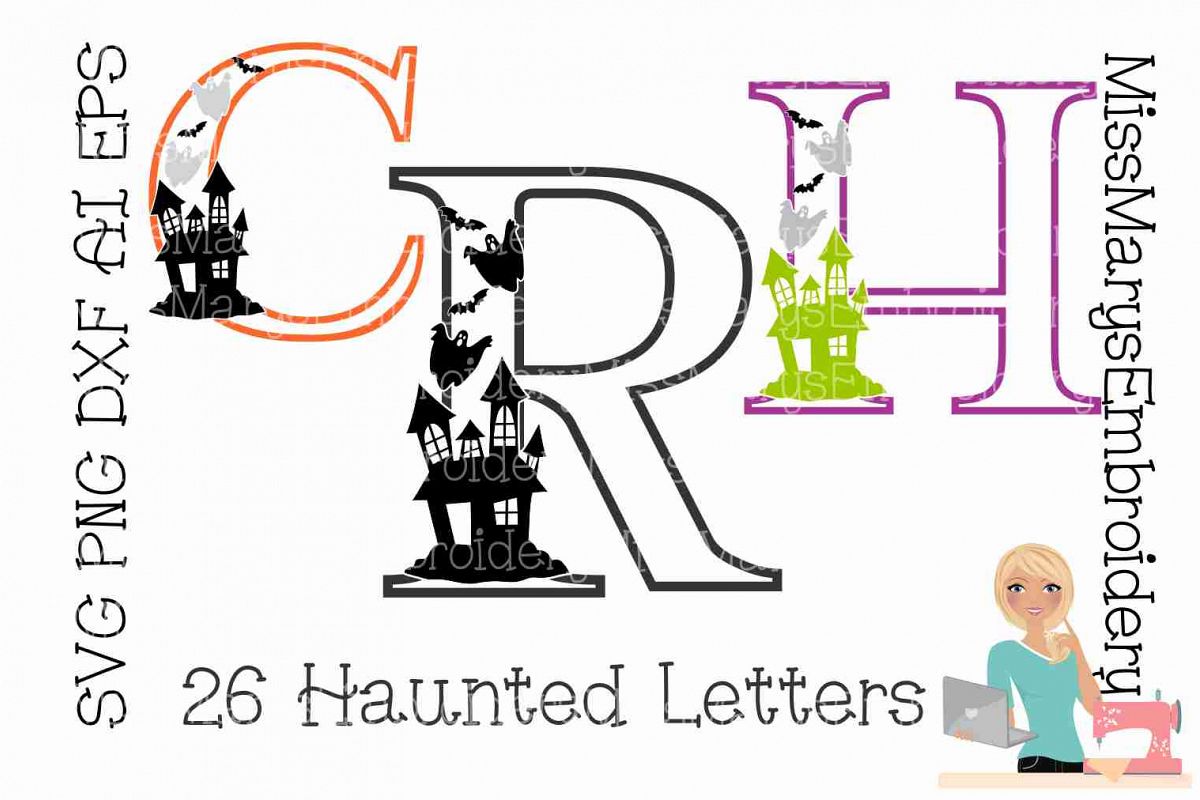 Haunted Halloween Letters SVG Cutting File PNG DXF AI EPS example image 1