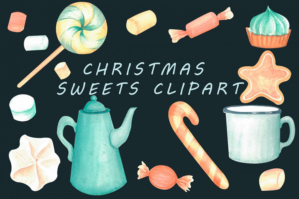 Christmas sweets watercolor clipart example image 1
