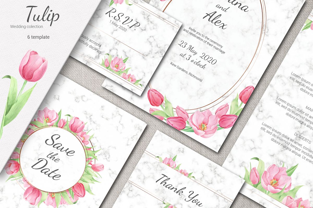 Tulip and Marble. Wedding invitation suite example image 1