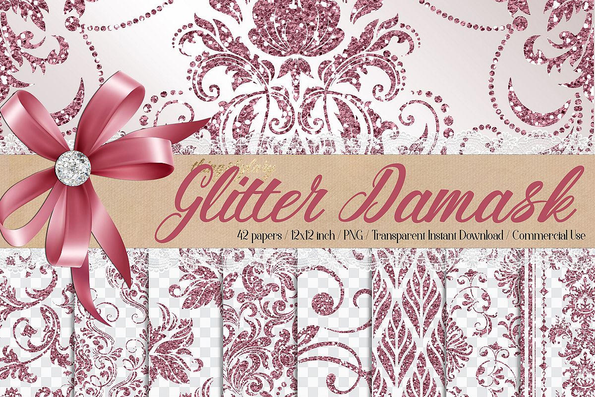 Download 42 Rose Gold Glitter Seamless Damask Ornament Overlays PNG ...