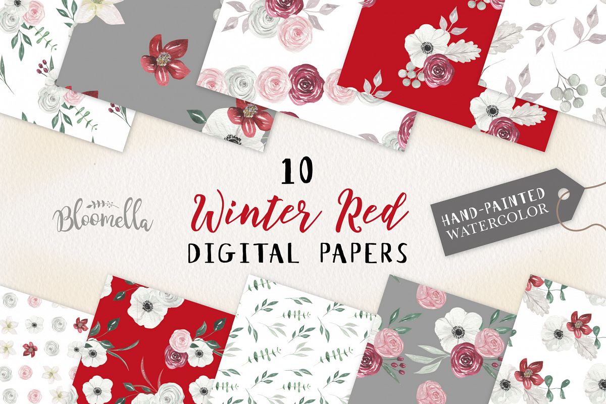 Winter Red Seamless Patterns Digital Papers Festive Holiday example image 1