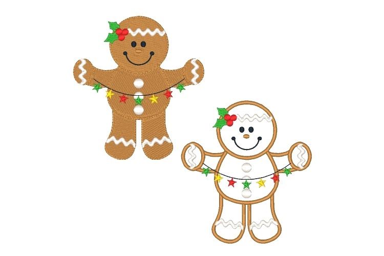 Ginger Boy Embroidery Design Set of 2 Christmas Designs example image 1
