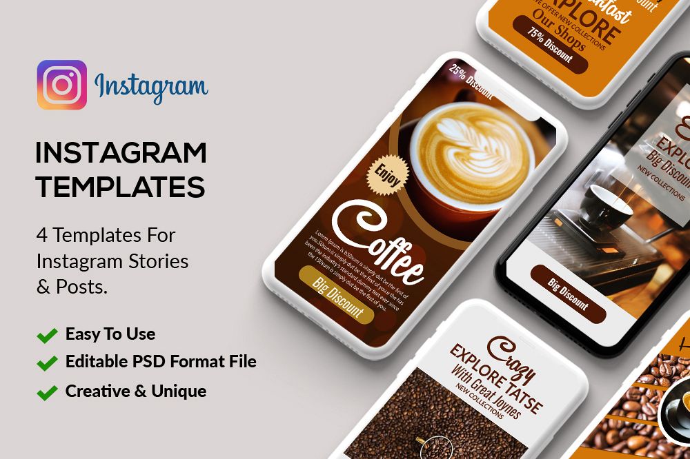 4 PSD Instagram Coffee Stories Template example image 1