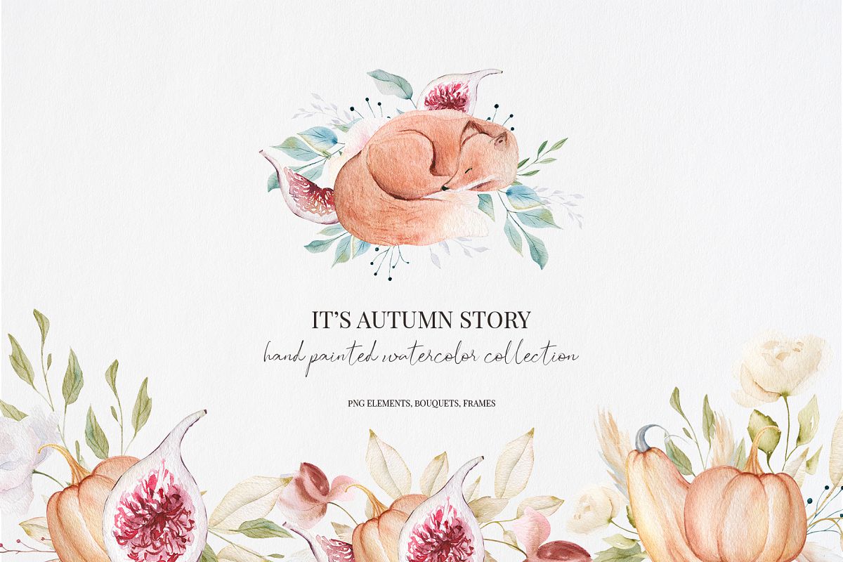 It's Autumn Story Collection, watercolor autumn fox, fall example image 1