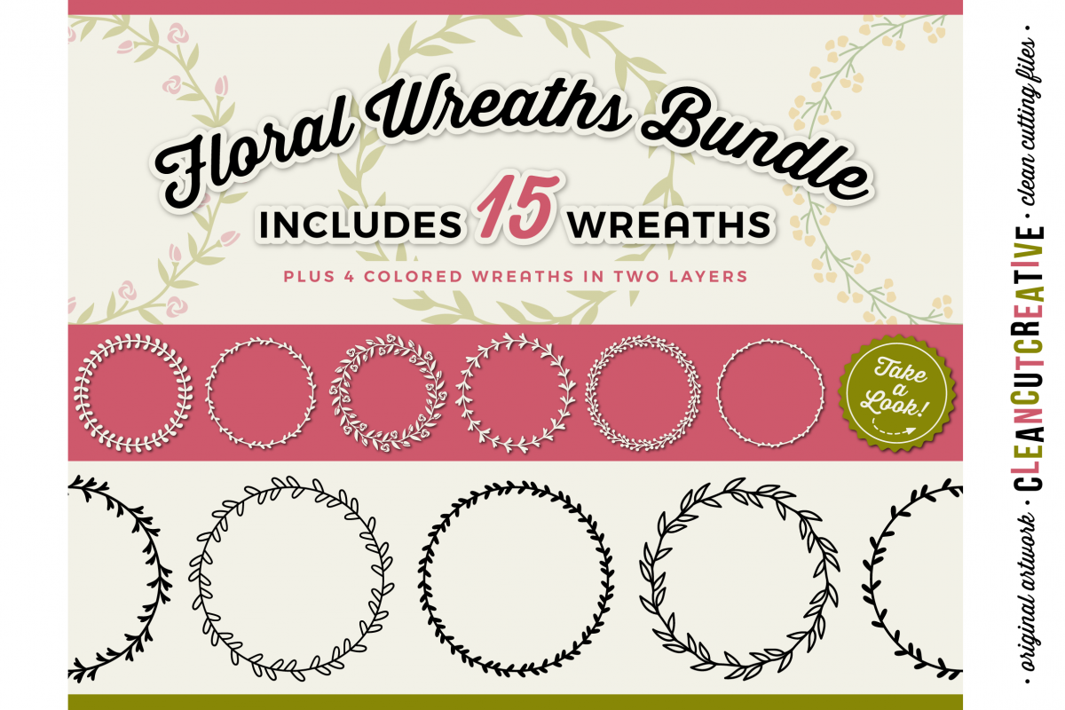 15 svg FLORAL WREATHS floral leaf circle frames - SVG DXF EPS PNG - for Cricut and Silhouette Cameo - clean cutting digital files example image 1