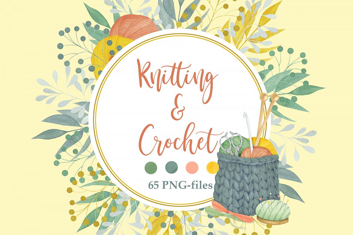 Watercolor Knitting and Crochet Clipart example image 1