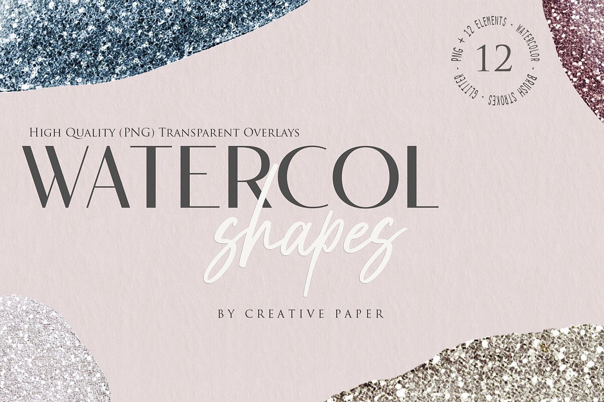 Ink & Watercolor Glitter Overlays - 12 Png Elements example image 1