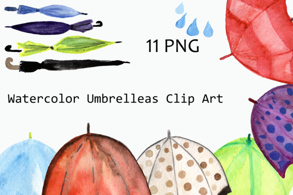 Watercolor Umbrellas Clip Art example image 1